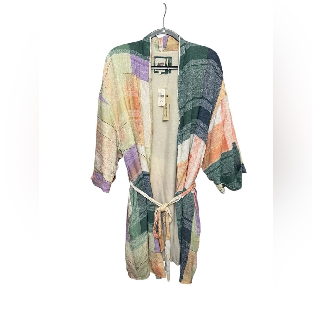 Anthropologie Watercolor Pastel Patchwork Plaid Robe - Picture 2 of 6